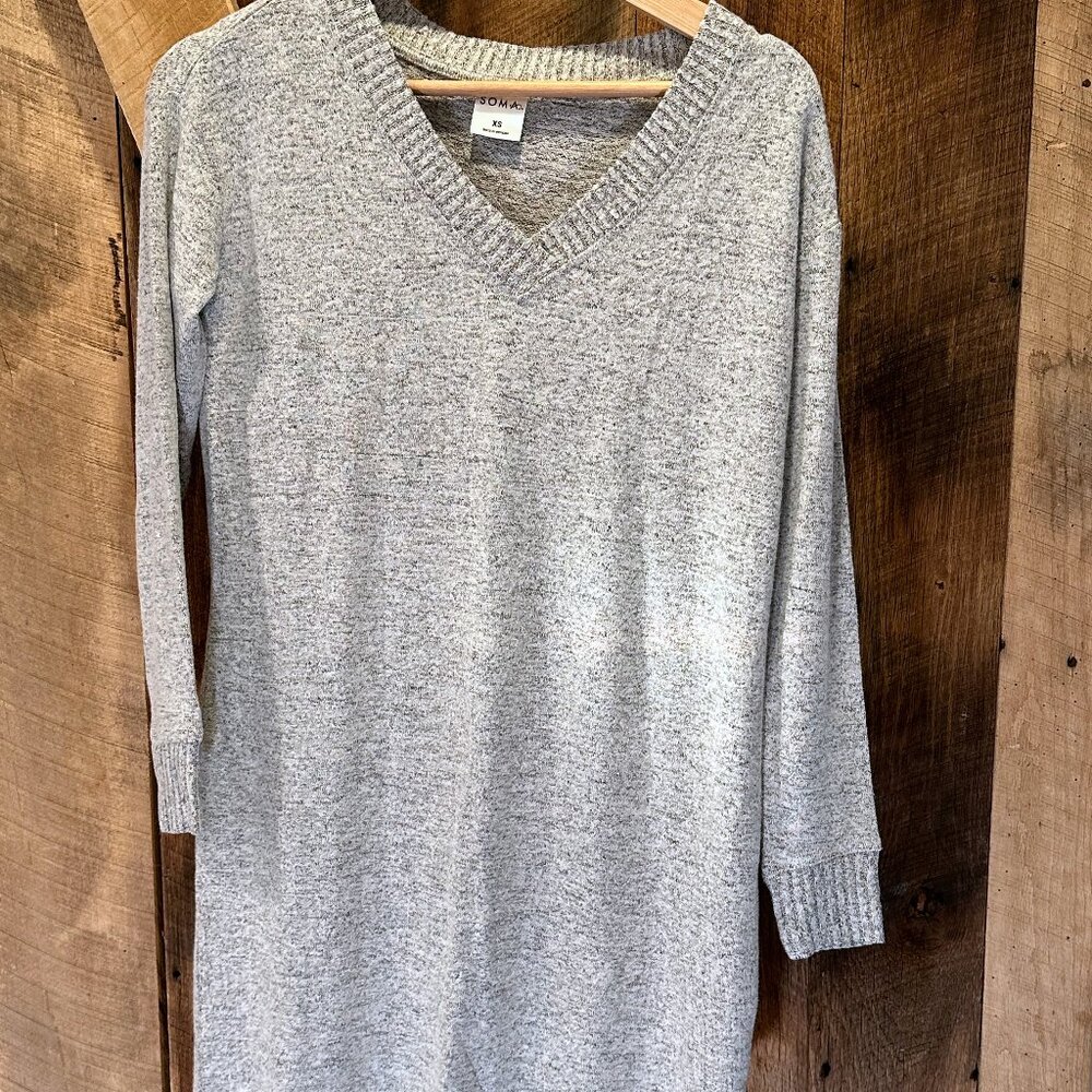 Soma Women's Grey Brushed Cozy Long Sleeve V-Neck Sleepshirt